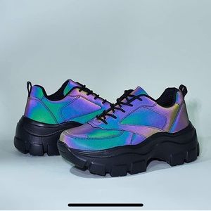 LuckyStep Black Chunky Reflective Iridescent Sneakers